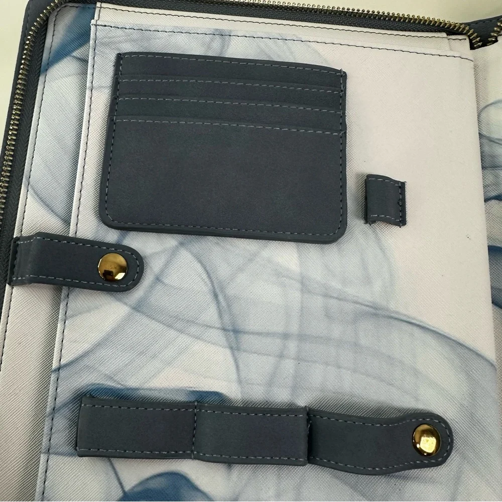 Light Blue Zippered Tablet Folio Soft Suede Like Feel Marbled Interior 